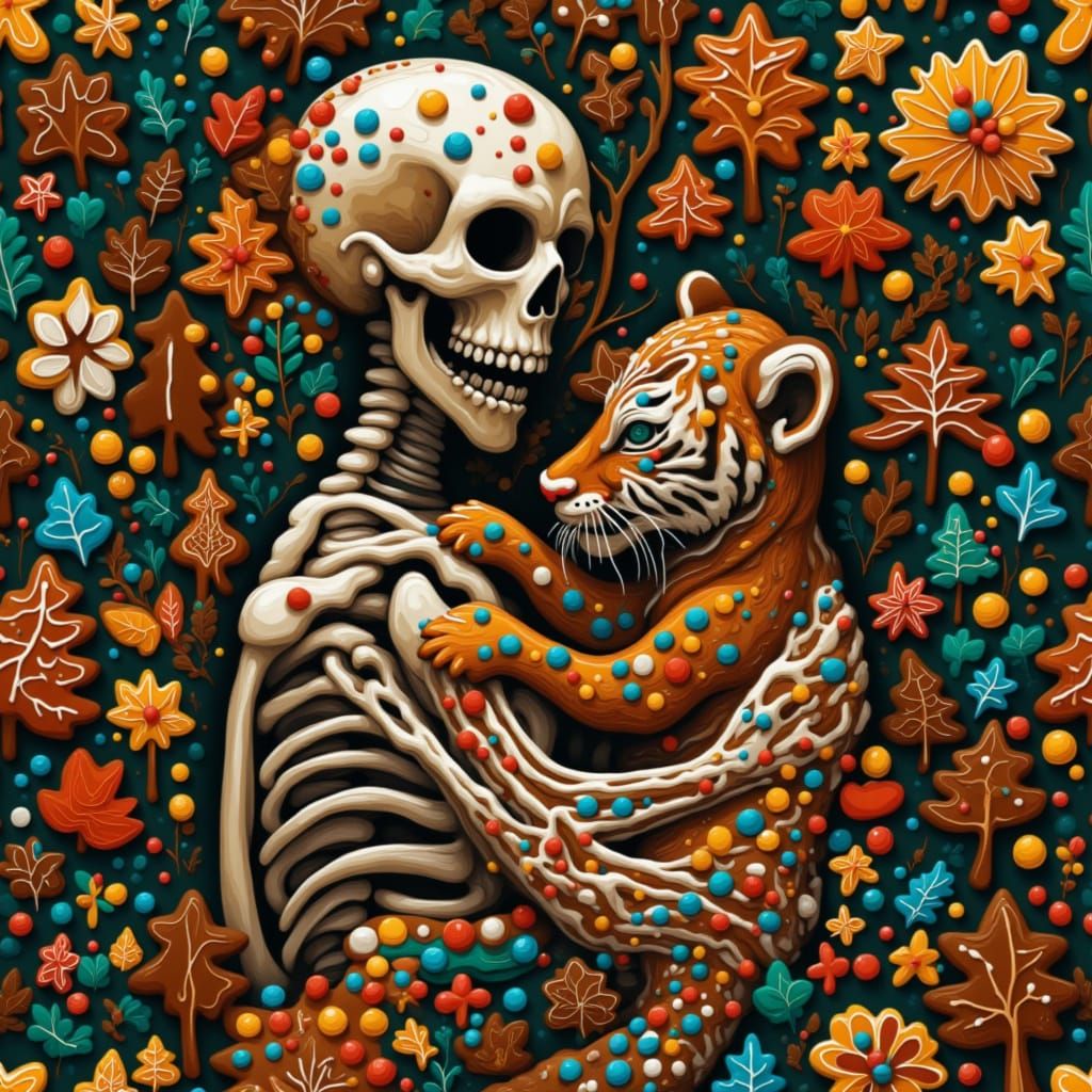 Wholesome Indian Skeleton Woman Hugging Tiger Cub