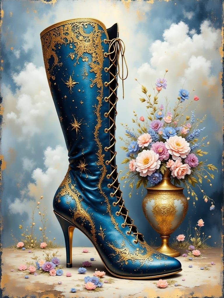 Ornate Victorian Boot with Floral Vase