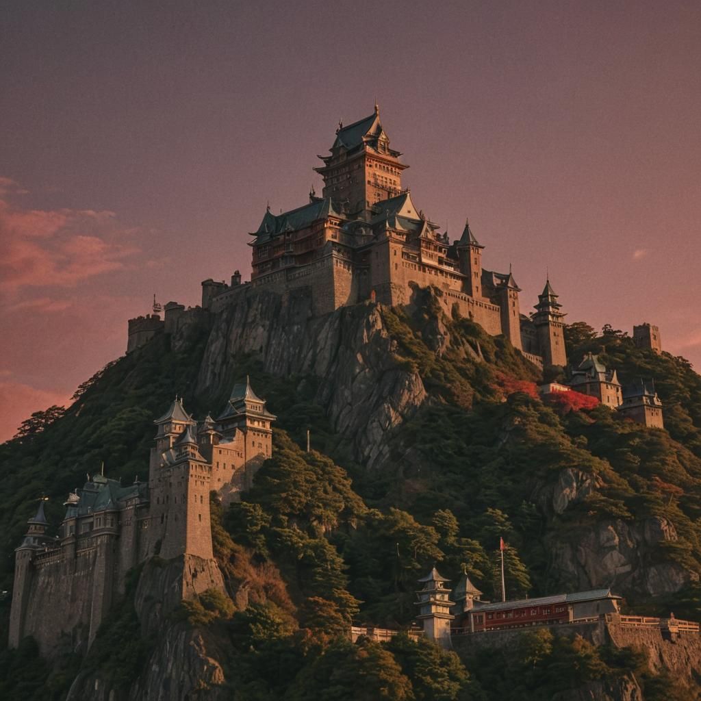 Majestic Castle Overlooking Tokyo at Golden Hour