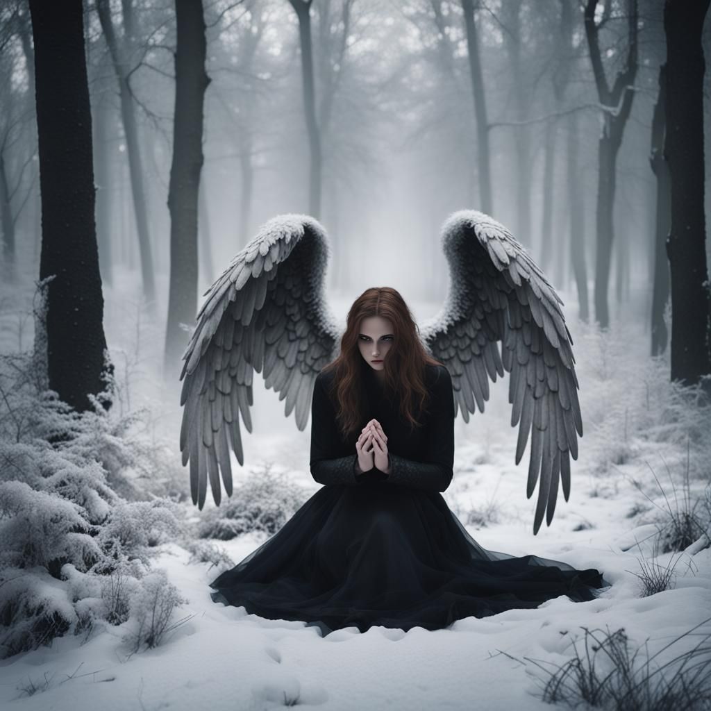 Fallen Angel in Winter Forest