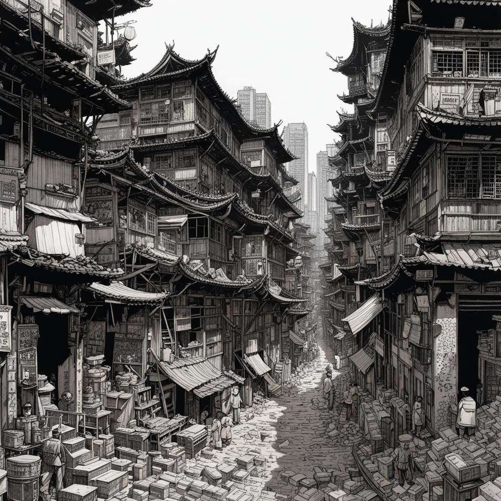 Kowloon Walled City: Black and White Manga Drawing