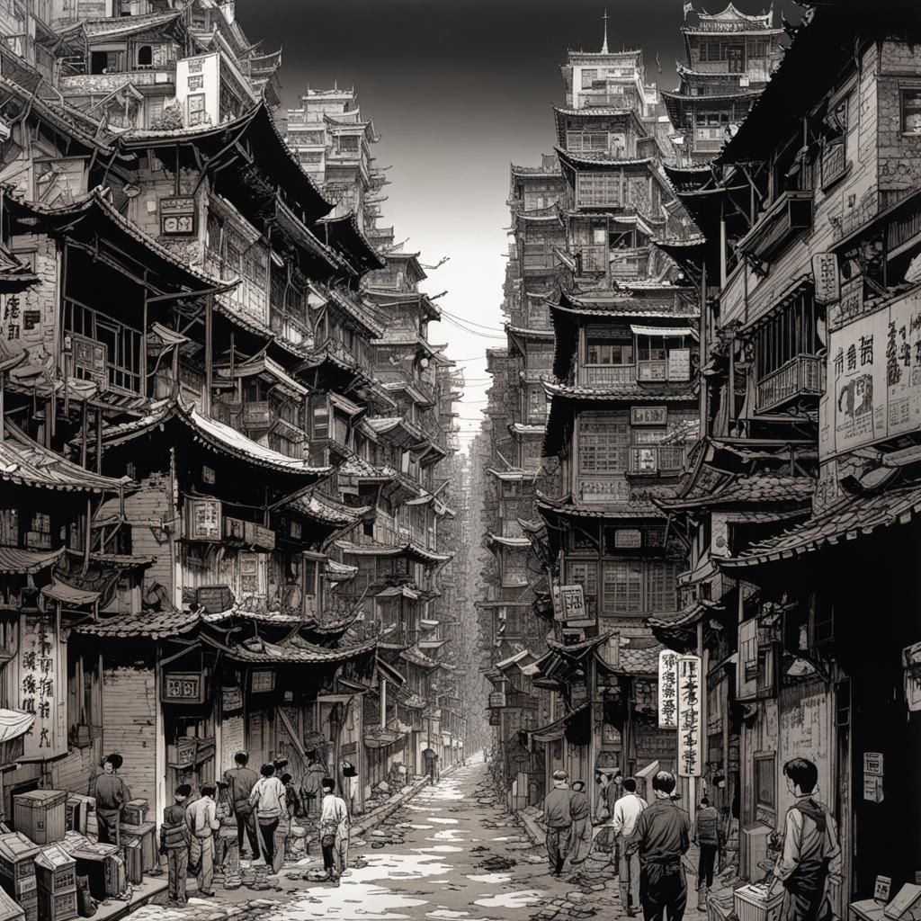 Kowloon Walled City: Black and White Manga Drawing