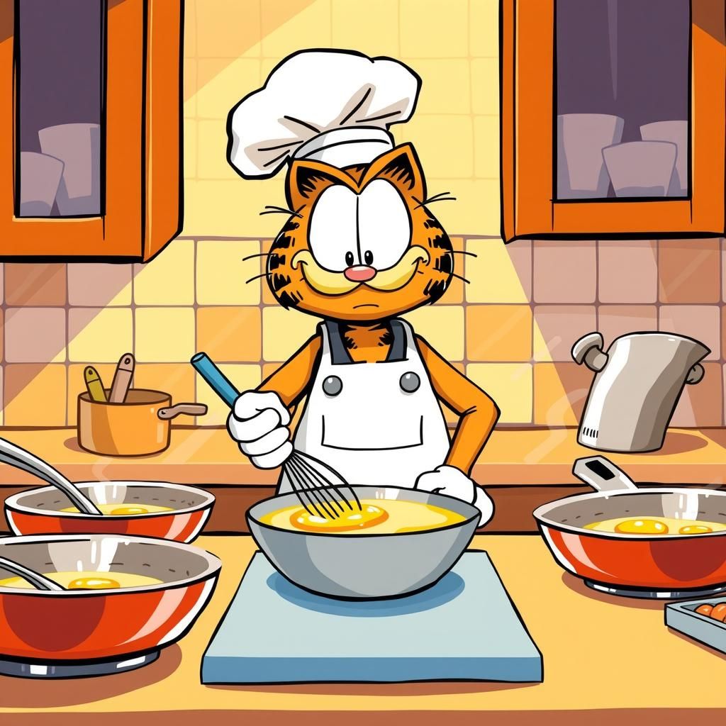 Garfield Cooking Omelet in a Mondrian Style