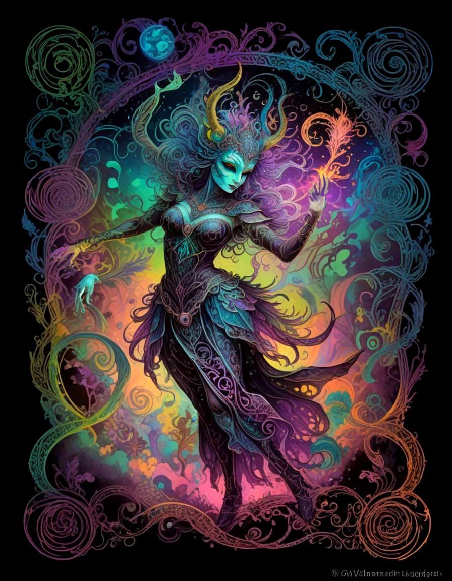 Psychedelic Demon Dancing in Ethereal Fantasy Art