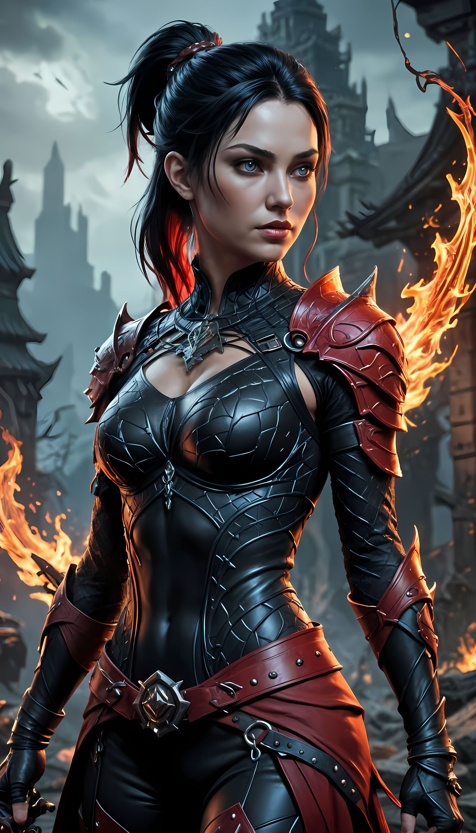 Sensual Cyberpunk Warrior in Stunning Mid-Body Portrait