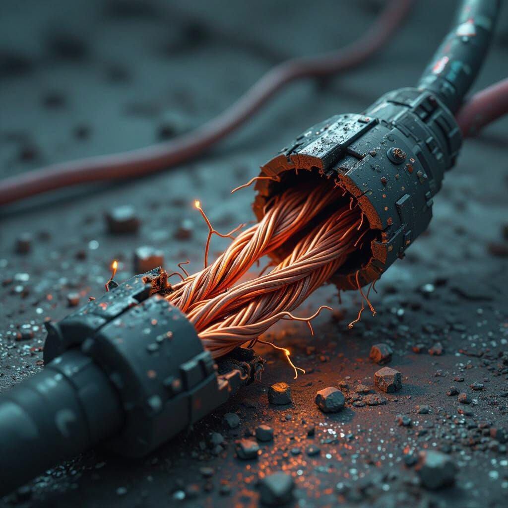 Realistic Severed Electrical Cable with Exposed Copper Wires
