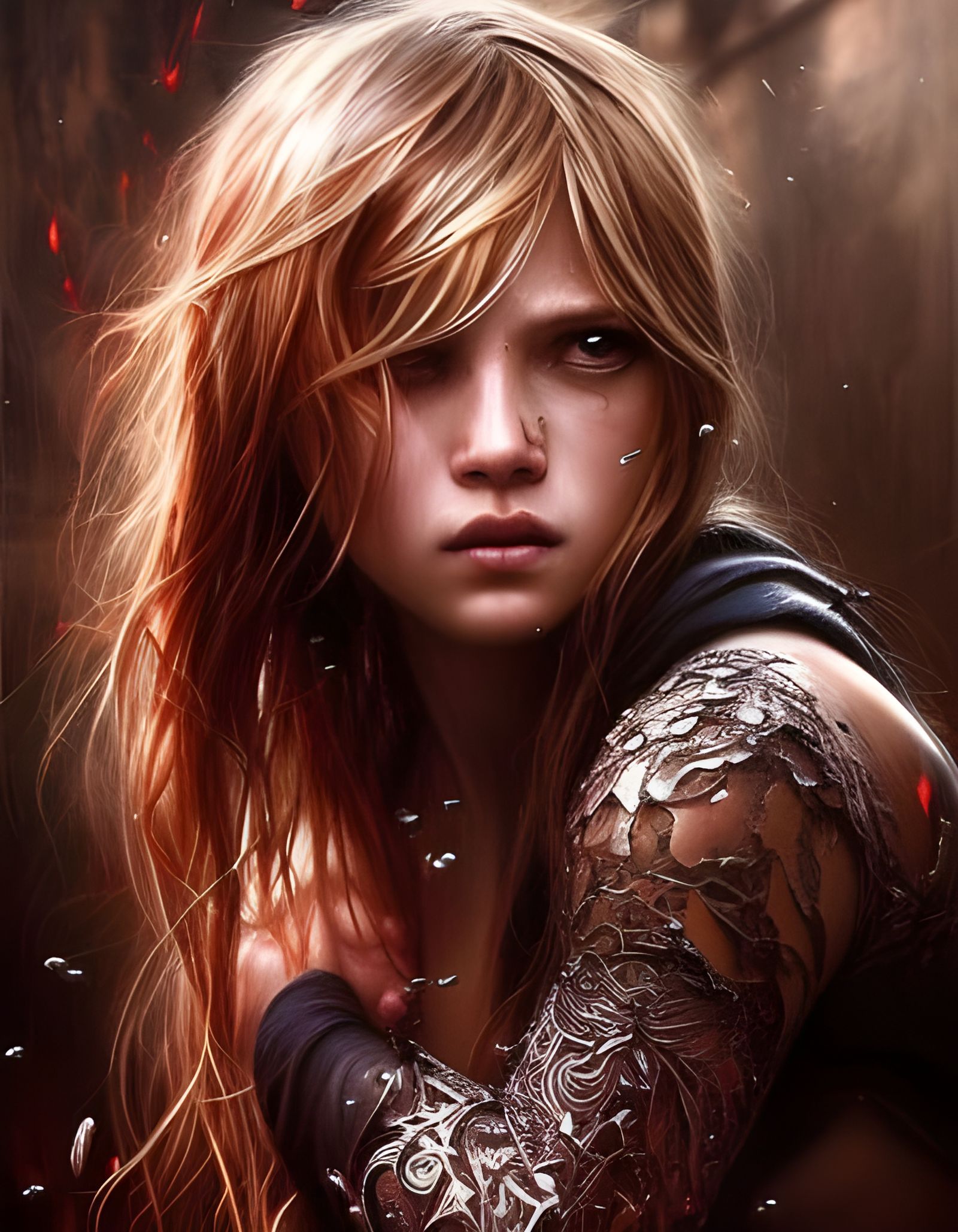 Angry Girl Screaming in Ornate Watercolor Splash Art