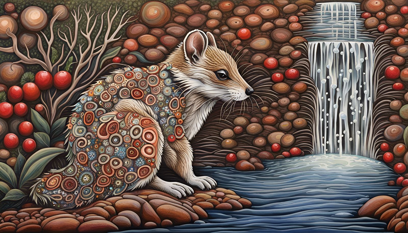 Waterfall Portal with Australian Flora and Quantum Elements