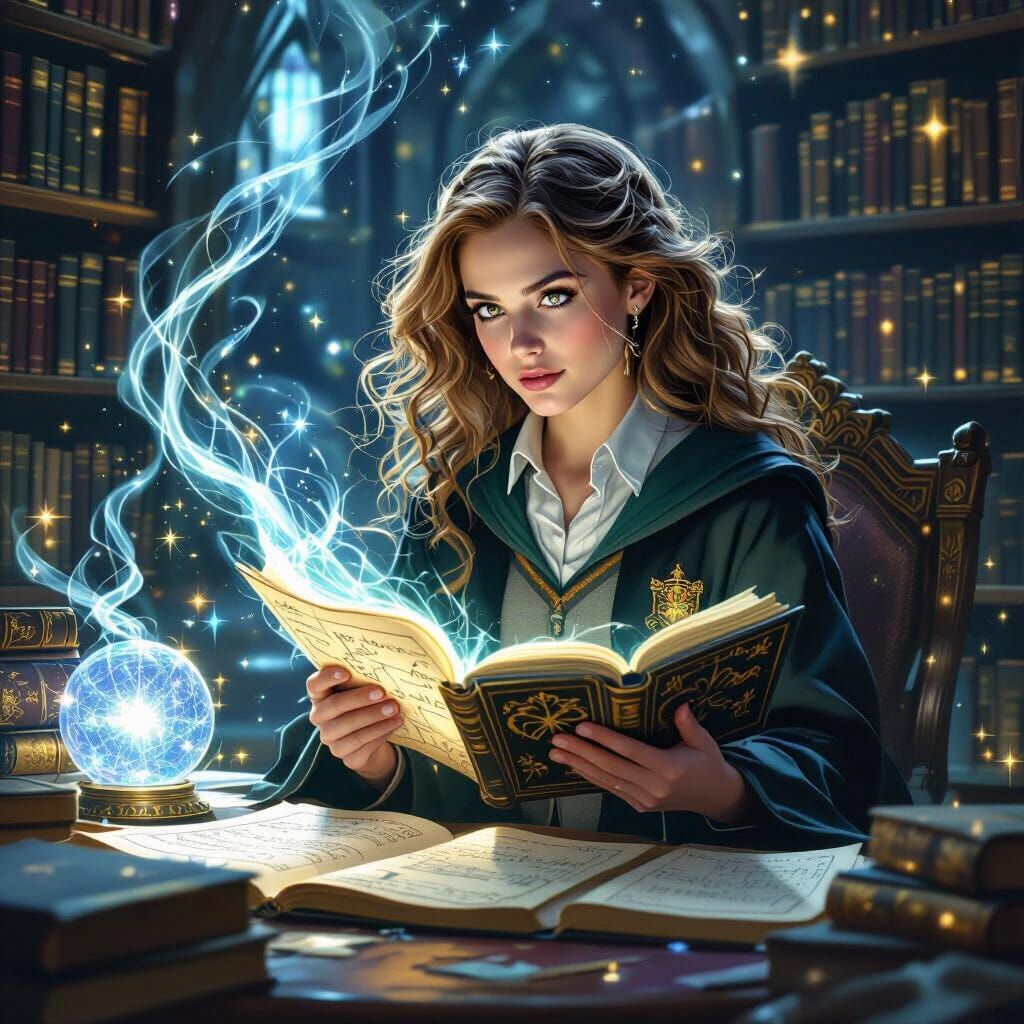 Wise Sorceress Hermione Granger Studies Celestial Map