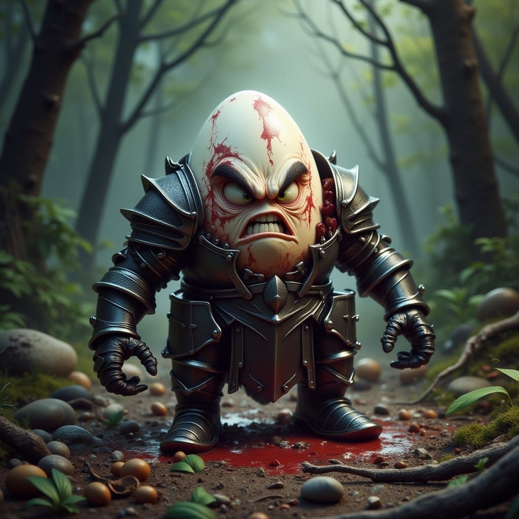 Dismembered Egg Knight in Monty Python Style