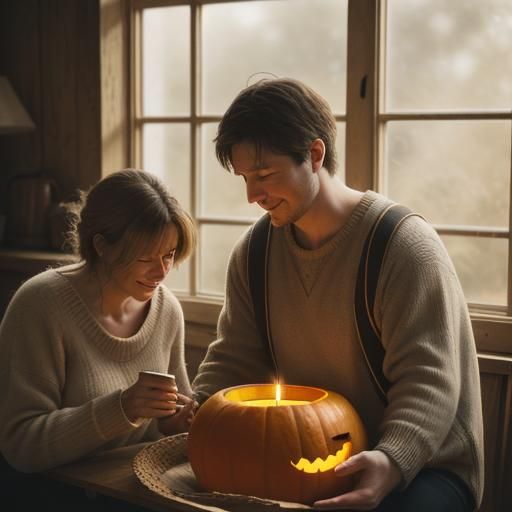 Cozy Family Pumpkin Carving in Golden Light