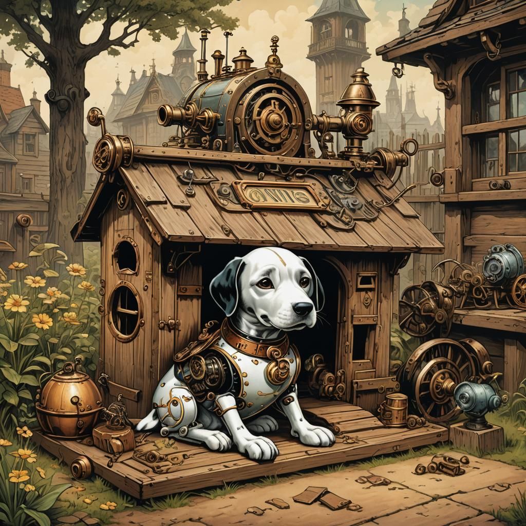Steampunk Snoopy as Victorian Illustration