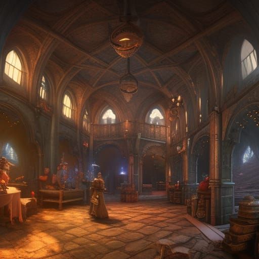 Medieval Adventure Guild Hall, Detailed Matte Painting