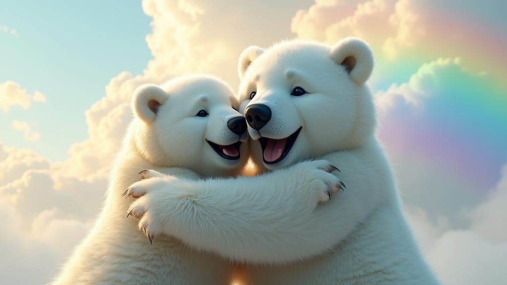 Gigantic White Bears Share Warm Embracing Moment in Vibrant...