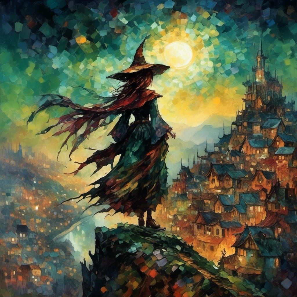 Enchanting Witchcraft Scene High Above Village