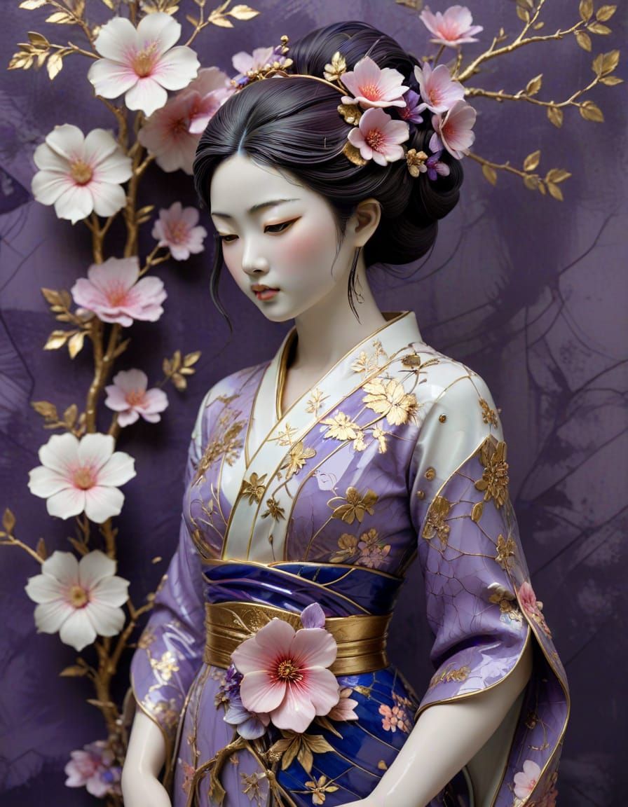 Hyper Realistic Japanese Woman in Porcelain Sculpture