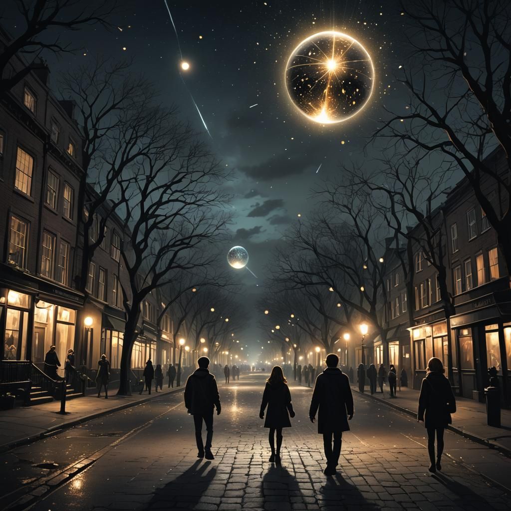 Glowing Time Travel Orb in Dark Cityscape