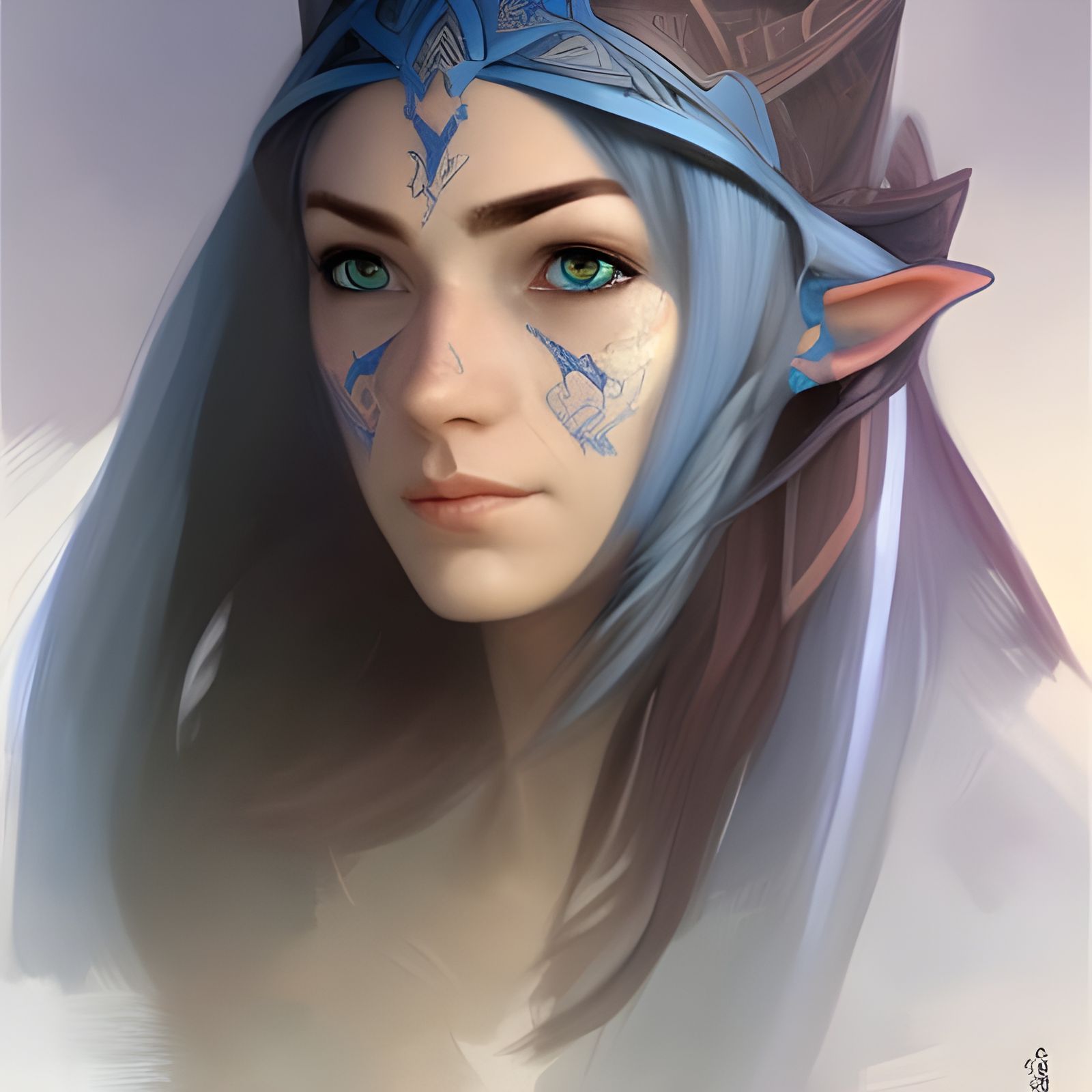 Elven Archer in Blue Armor, Hyperdetailed Portrait