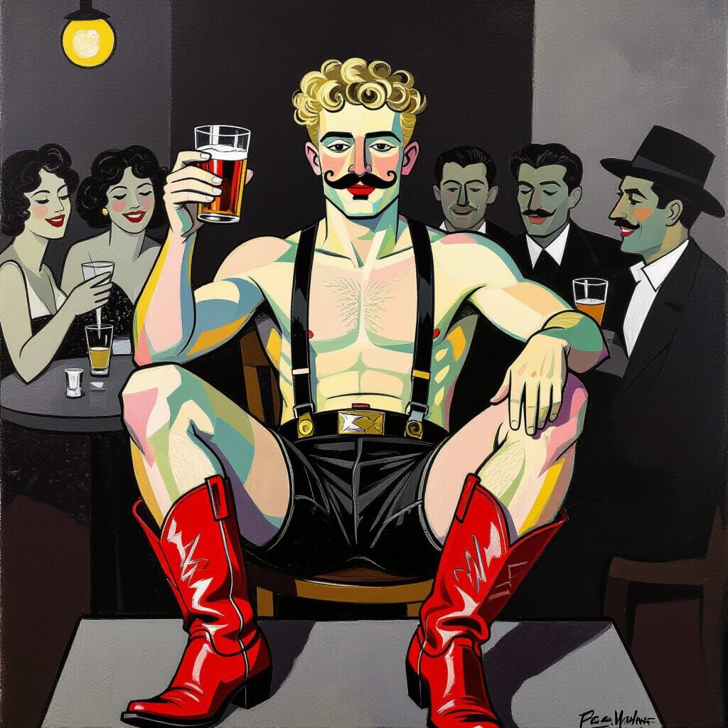 Man in Speakeasy: Neo-Impressionist Black and White