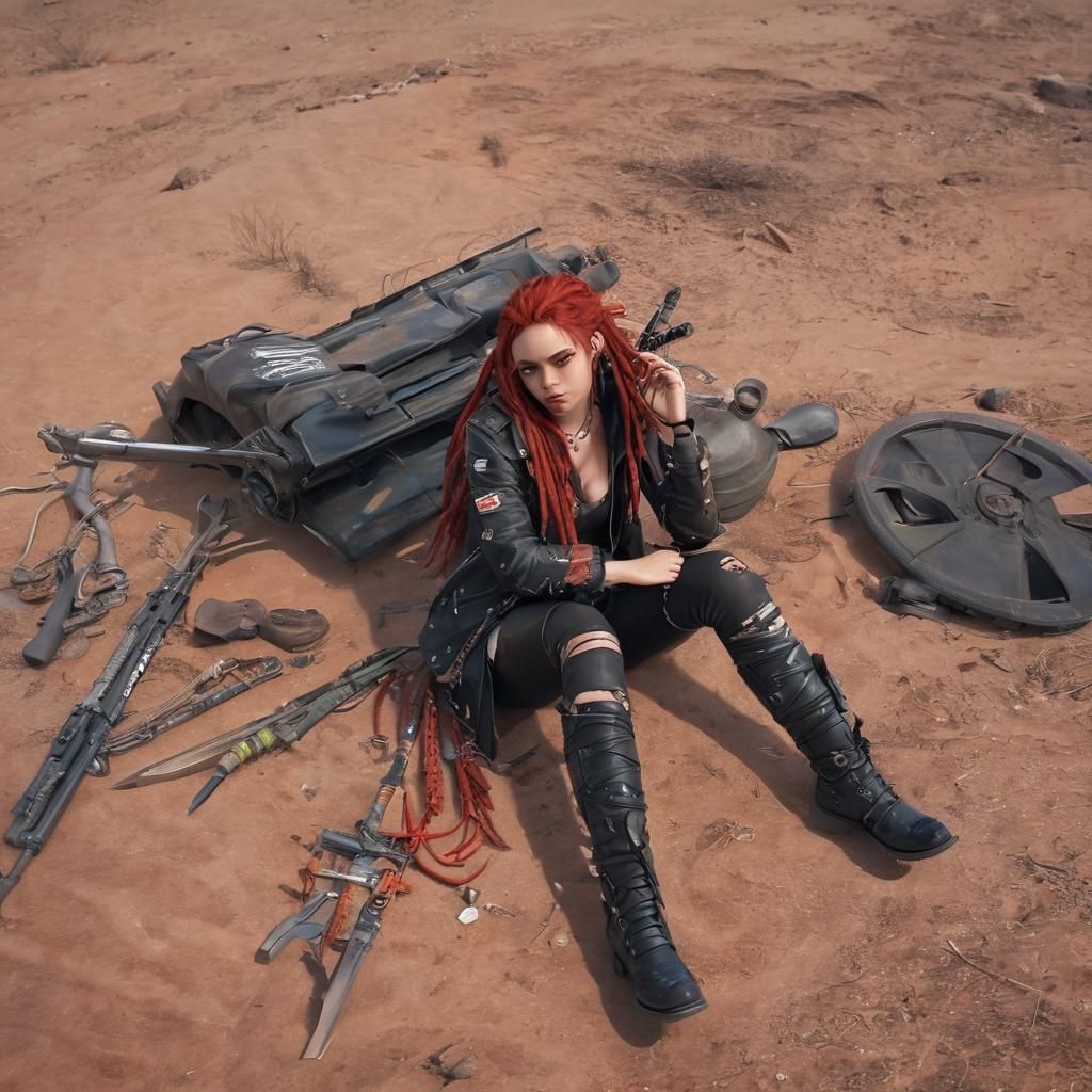 Tired futuristic barbarian girl