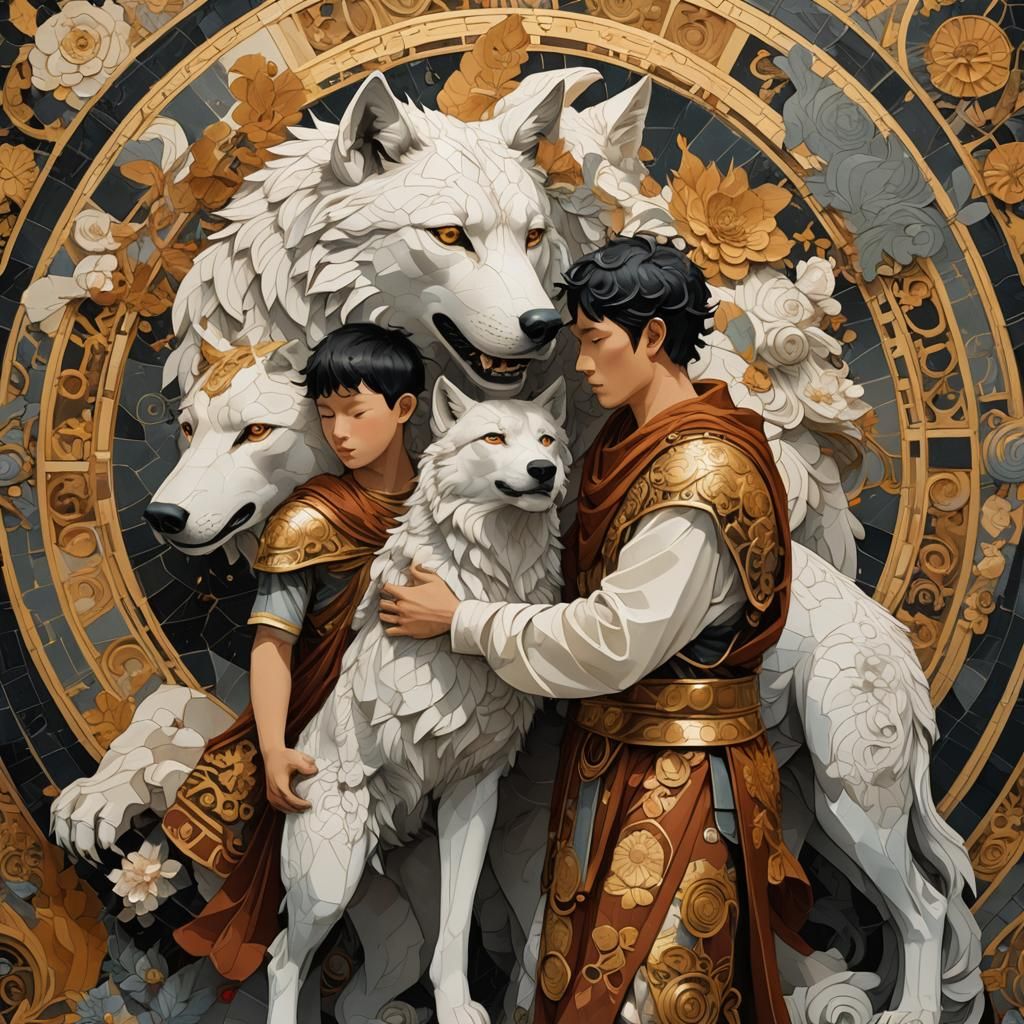 Romulus and Remus Mosaic in Dark Academia Style