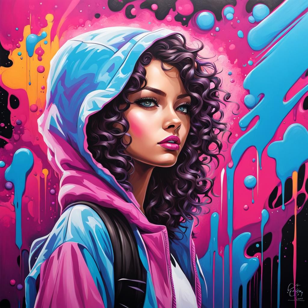 Teenage Girl in Graffiti Splash Art Style