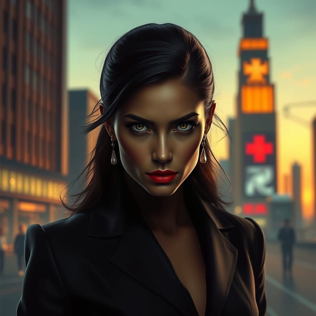 Mysterious Businesswoman in Hyperrealist Style