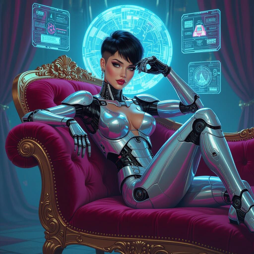 Cyborg Pin-Up Exudes Confidence in Hyperrealistic Digital Ar...
