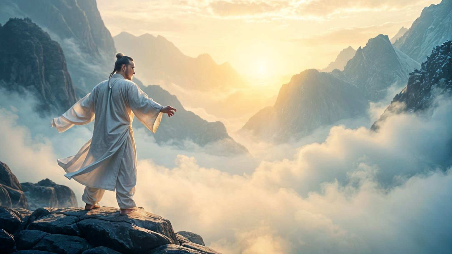 Serene Tai Chi Practice in Majestic Mountain Scenery