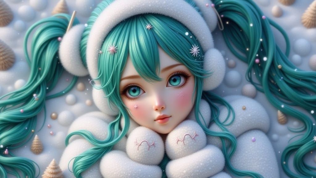 Chibi Hatsune Miku in Winter Wonderland Scene