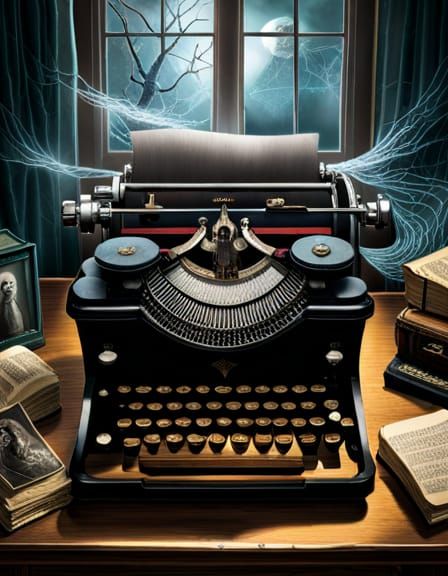 Haunted Victorian Typewriter in Dystopian Ghost Office