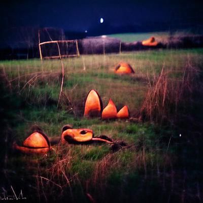 Film Noir: Abandoned Jack-o'-Lanterns Under Crescent Moon