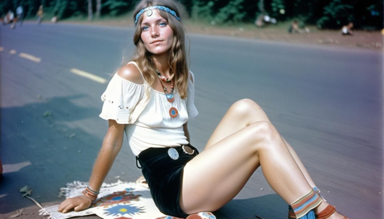 Young Hippie Woman at Woodstock Festival, 1969