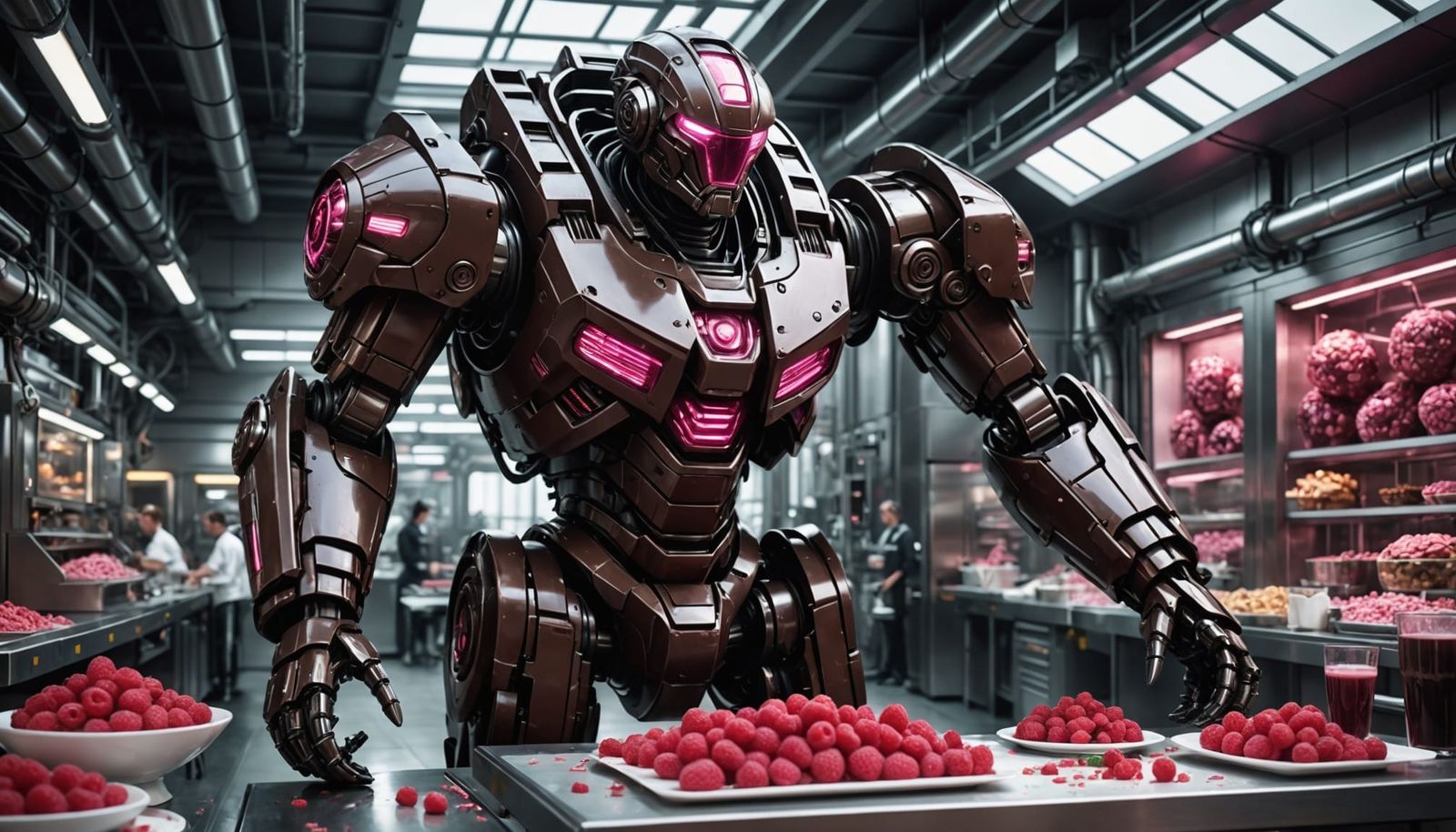 Chocolate Mech Guarding Dessert Factory in Biomechanical Sty...