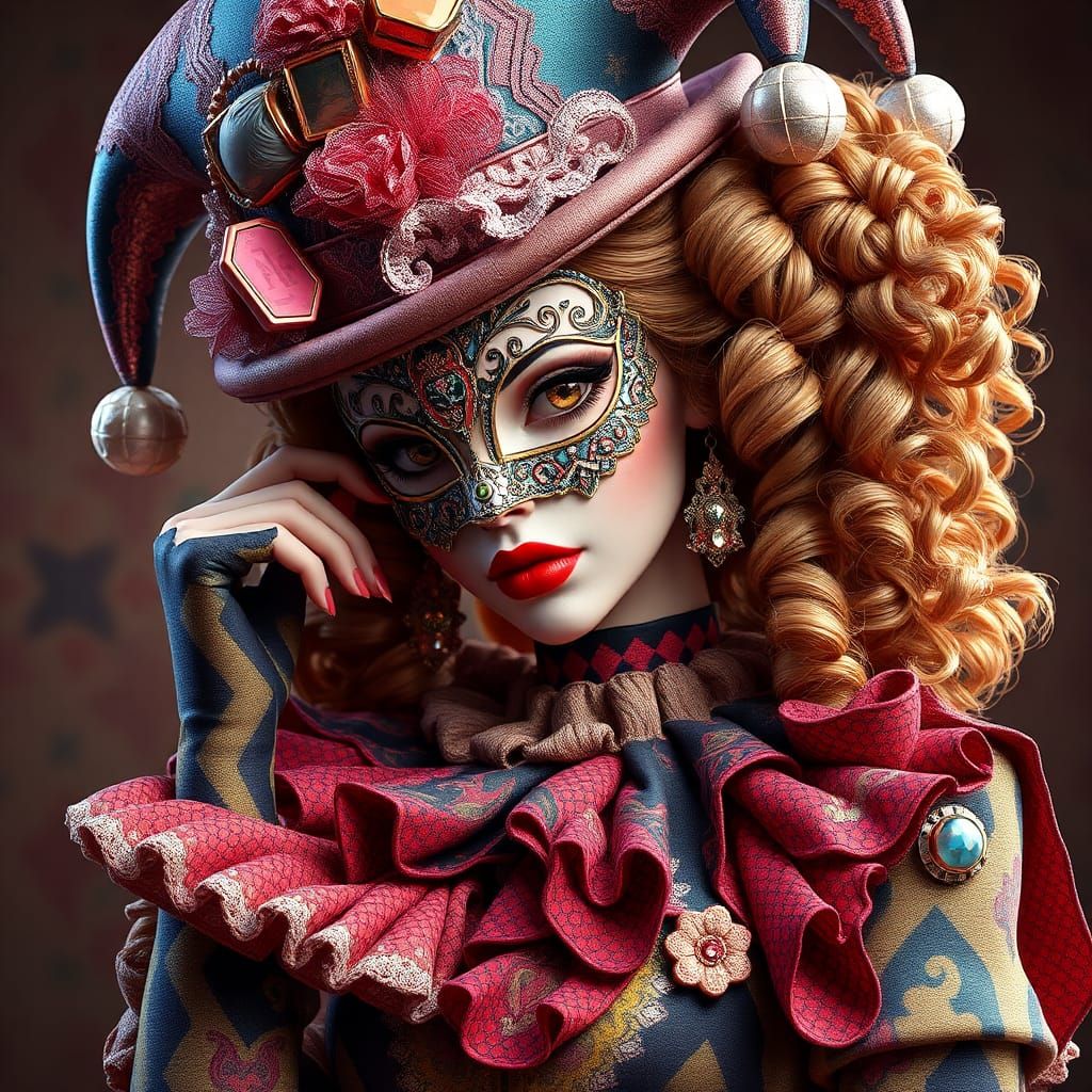 High-Fashion Harlequin Lady in 3D Anime Art Style