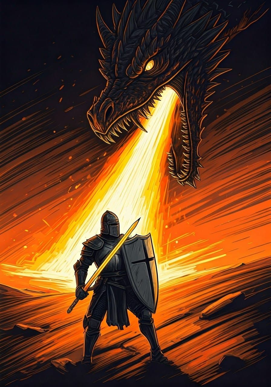 Knight Defends Against Dragon Breath with Pencil Sword