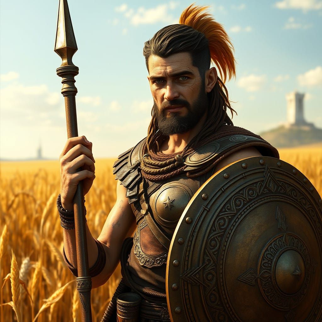 Nedic Warrior in Sunlit Wheat Field, Elder Scrolls Setting