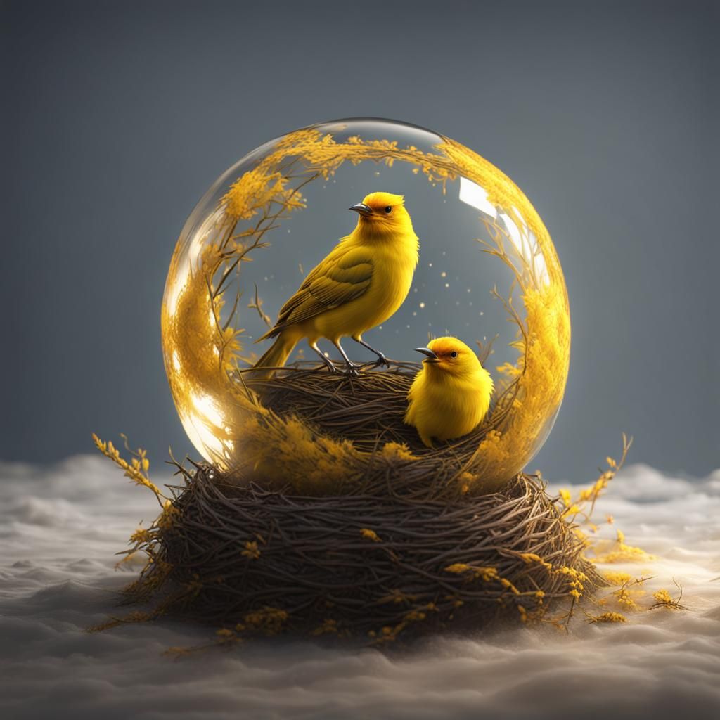 Birds in Glass Sphere: Detailed Matte Painting