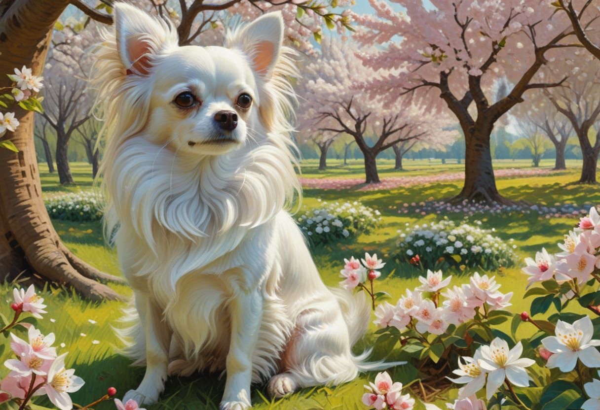 Vibrant Springtime Masterpiece with a Lovable Chihuahua