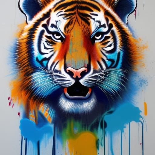 Tiger Graffiti Art in Polychromatic Splash Style