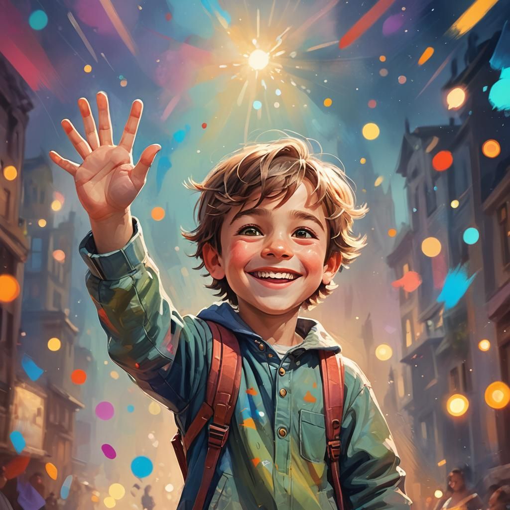 Whimsical Child Illustration with Pastel Gradients