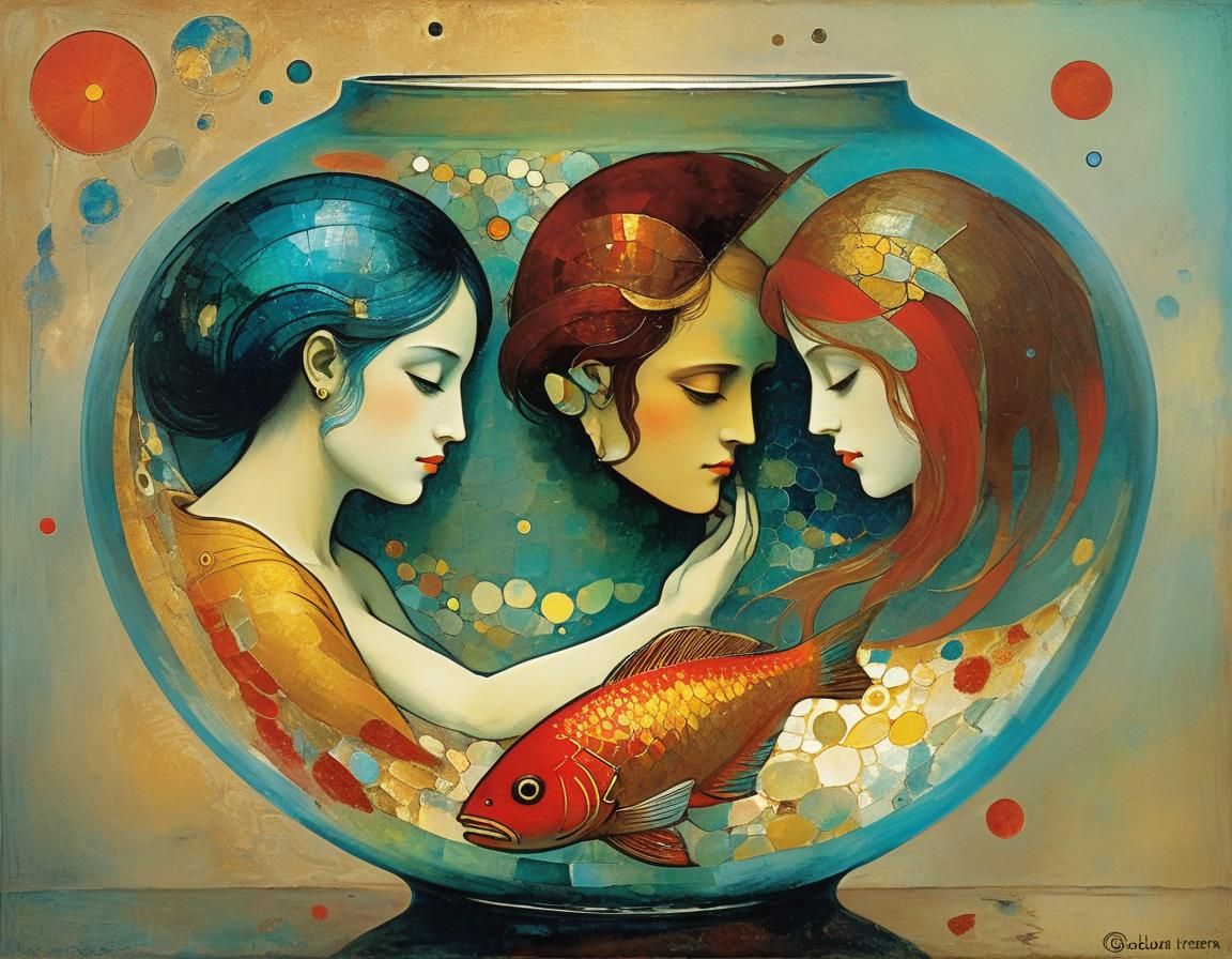 Lost Souls in Fishbowl: Cubist Impasto Art