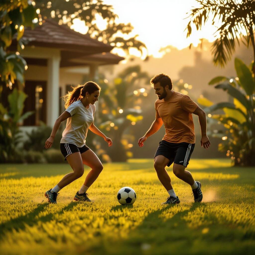 Cinematic Soccer Game in a Bungalow Short Field