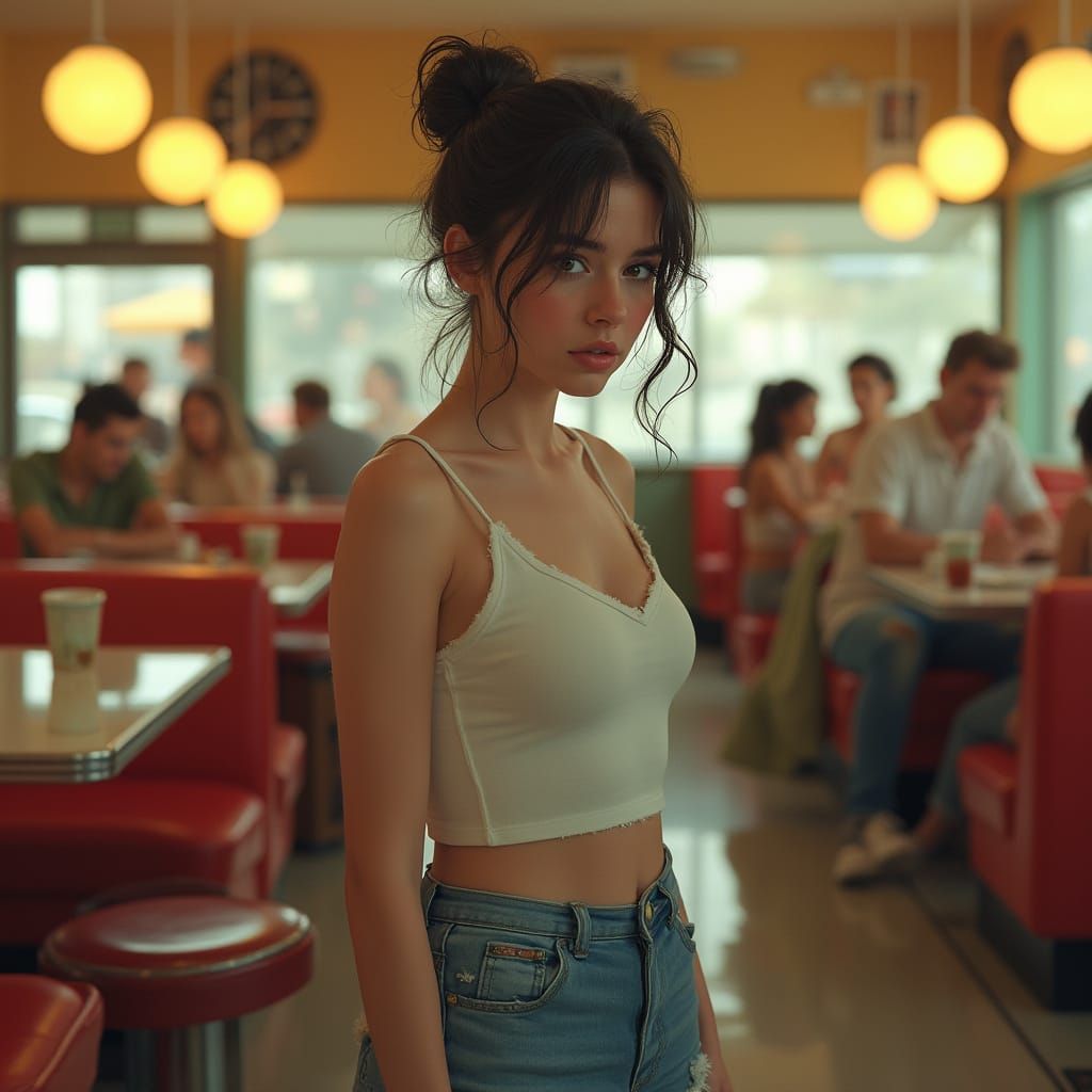 Young Woman in Diner Embarrassment