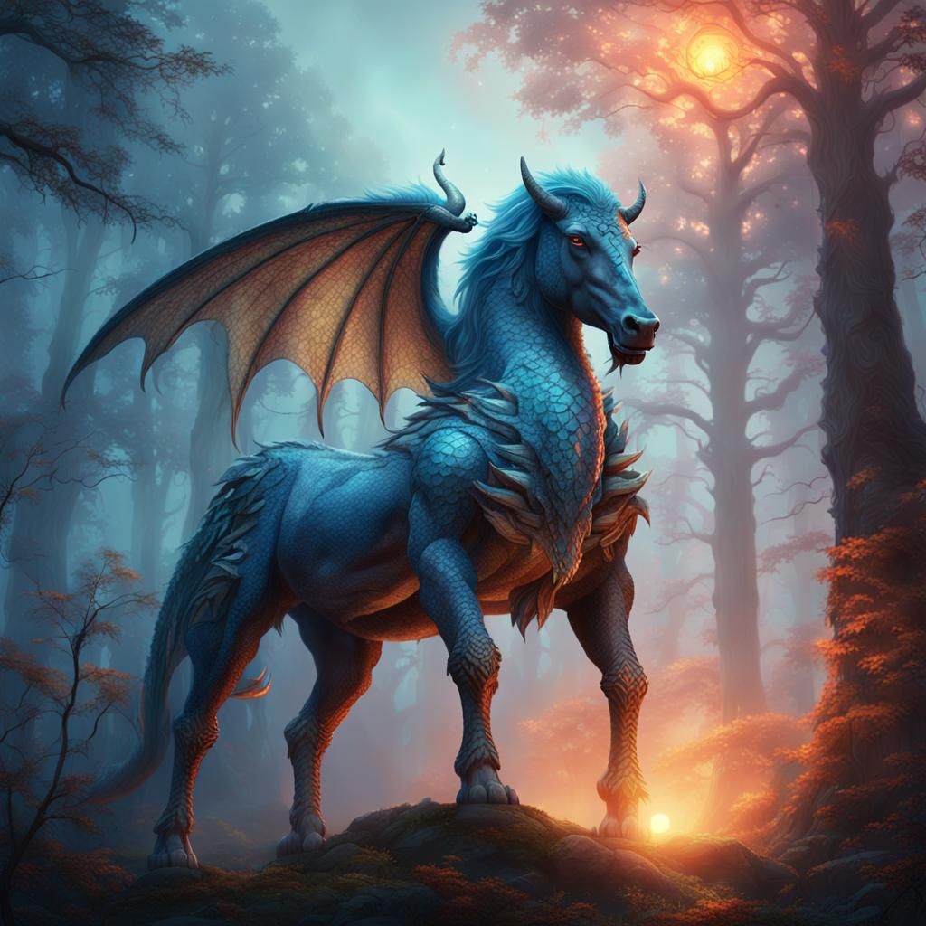 Dragon-Winged Centaur in Misty Forest