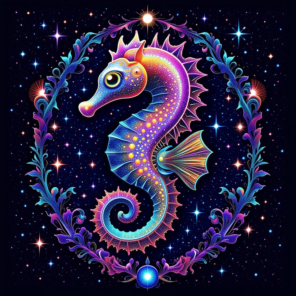 Cosmic Seahorse in Psychedelic Fractal Art