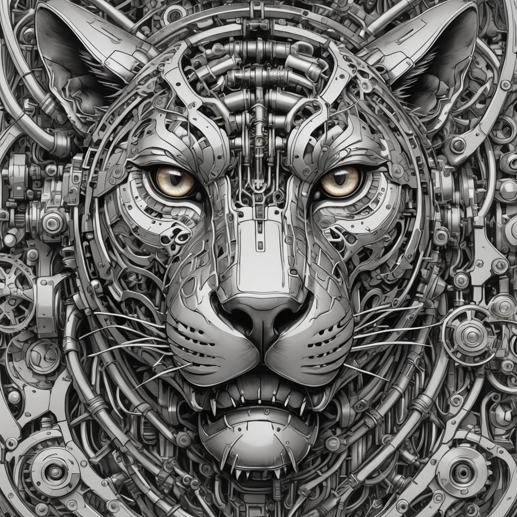 Detailed Line Drawing of Mechanized Panther Head