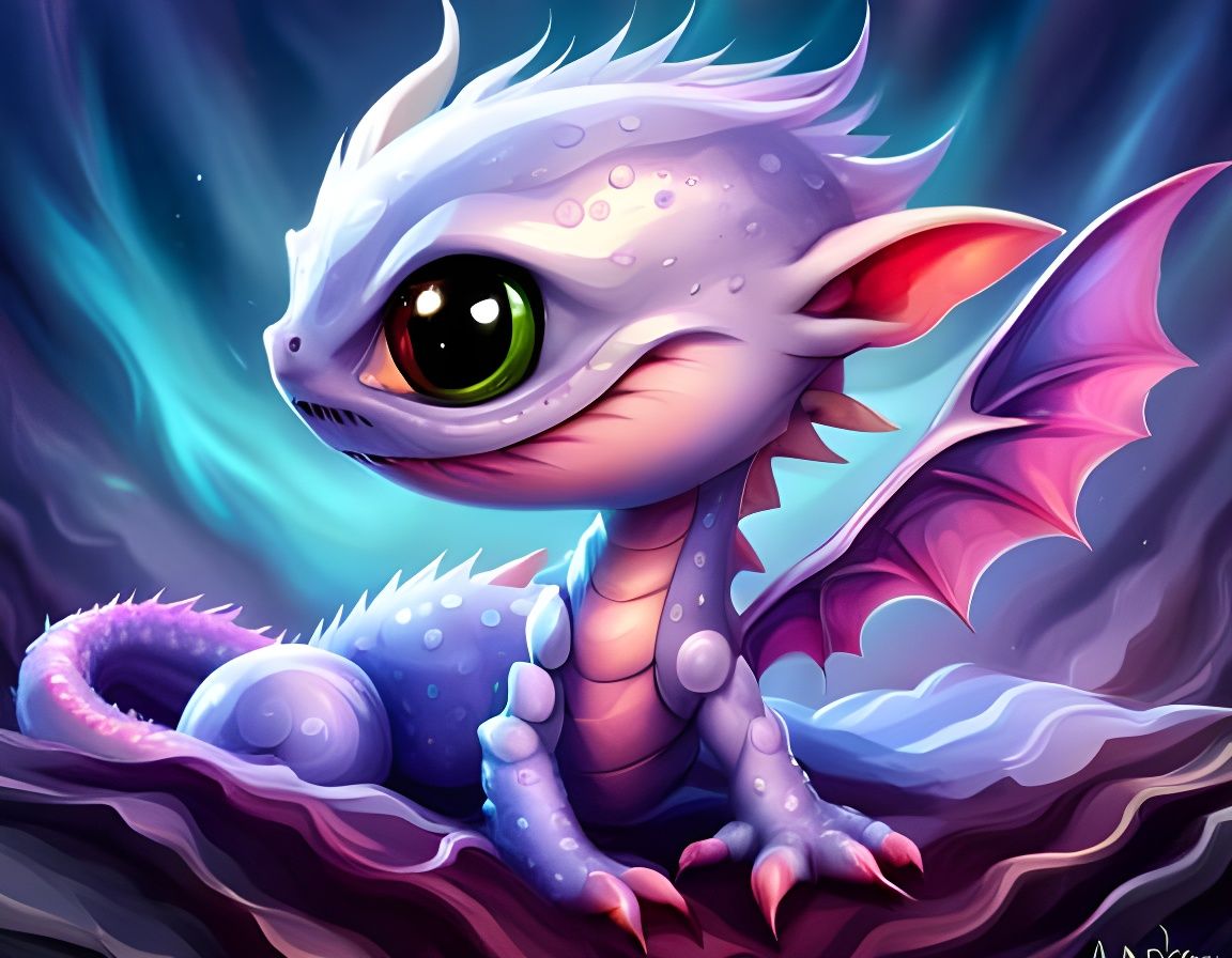 Adorable Chibi Dragon with Big Eyes in Digital Art