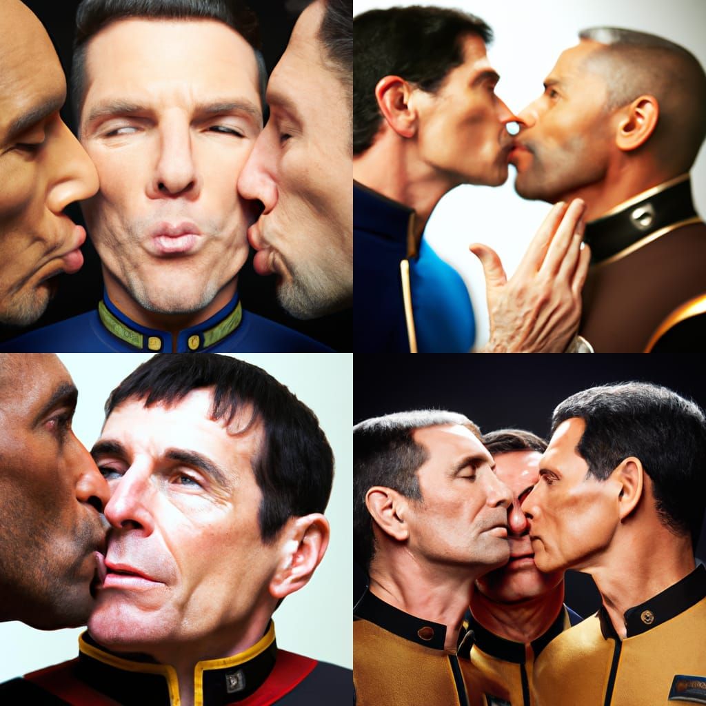 Spock Kissing Men in Leather Star Trek Uniform