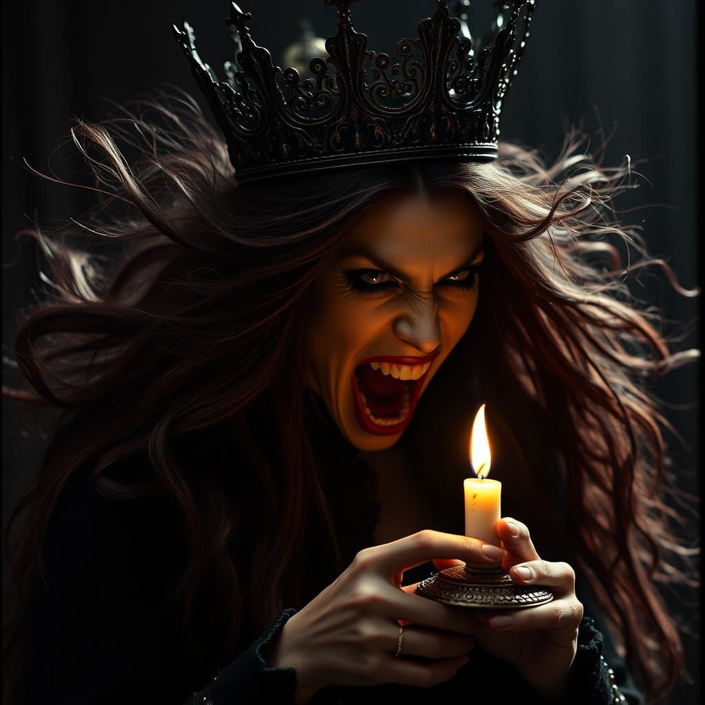 Regal Vampire Queen in Unbridled Rage, Dark and Haunting